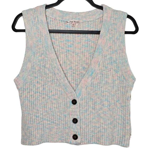 Bailey Rose Women's Pastel Cropped Ribbed V-Neck Sweater Vest Size Large Trendy - Picture 2 of 7